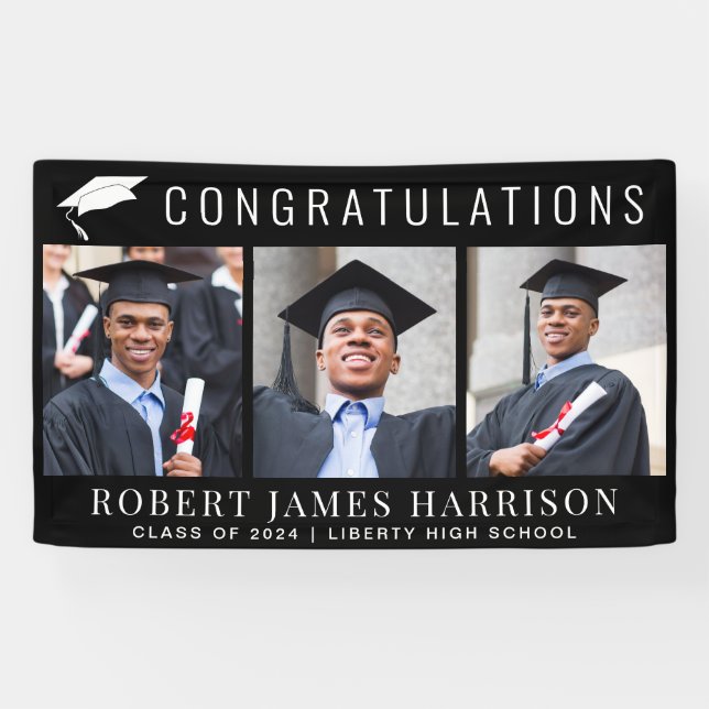 Lona Graduación 3 Foto Felicitaciones Negro (Horizontal)