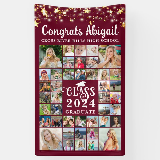 Lona Graduación 42 Collage de fotos Clase de Marrón Año (Vertical)