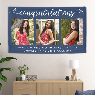 Lona Graduación azul 3 Corazones fotográficas modernas