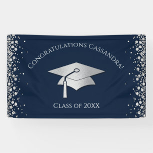 Lona Graduación Azul Marino y Plateado