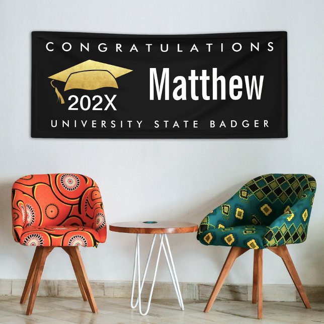 Lona Graduación Black Gold Cap Modern negrita Tipo simp (Subido por el creador)