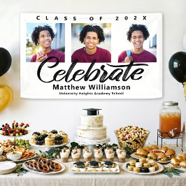 Lona Graduación Blanca 3 Foto Negrita Guión Negro Mínim