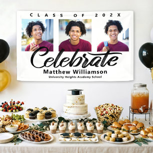 Lona Graduación Blanca 3 Foto Negrita Guión Negro Mínim