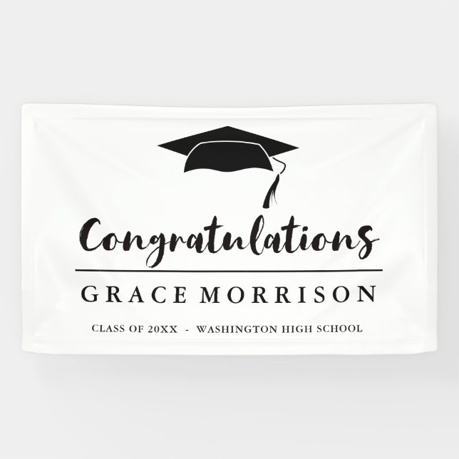 Lona Graduación blanco y negro de la enhorabuena (Horizontal)