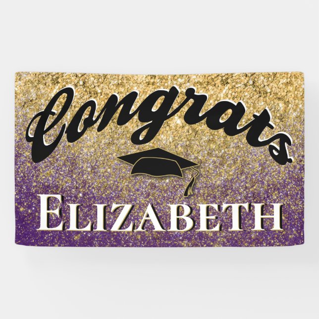 Lona Graduación Cap Girly Gold Purple (Horizontal)
