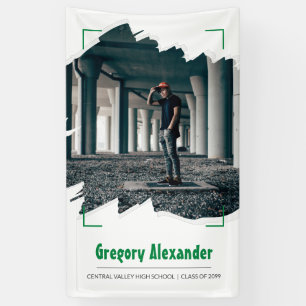 Lona Graduación con foto de pincelada abstracta y verde