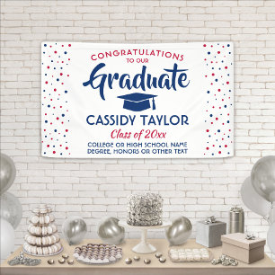 Lona Graduación Confetti moderno rojo blanco y azul