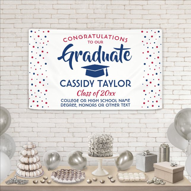 Lona Graduación Confetti moderno rojo blanco y azul (Subido por el creador)