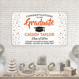 Lona Graduación Confetti Naranja moderno blanco y negro