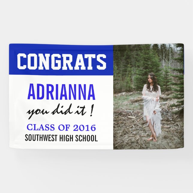 Lona Graduación Congrats Foto Blue White (Horizontal)