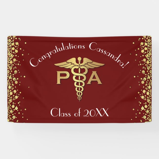 Lona Graduación de Asistente Médico PA Granate Dorado (Horizontal)