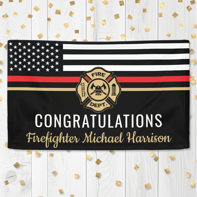 Lona Graduación de Bandera Roja de la Academia de Bombe (Firefighter Fire Academy Red Line Flag Graduation Banner)