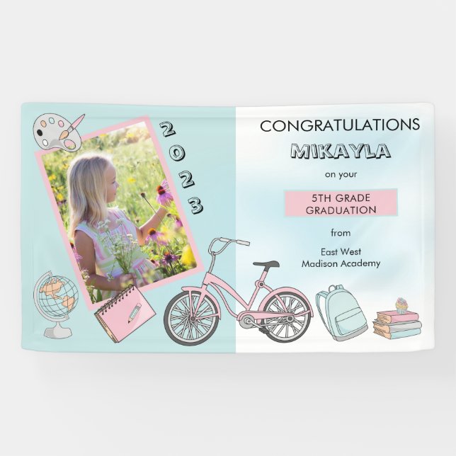 Lona Graduación de Chica de fotografía elemental (Horizontal)