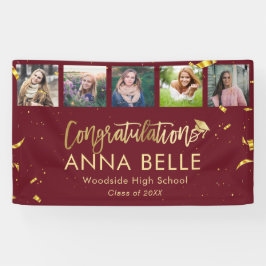 Lona Graduación de Collage de fotos de guiones dorados 