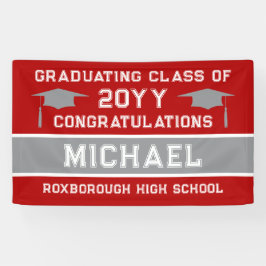 Lona Graduación de Colores de la Escuela Gris Rojo y Pl