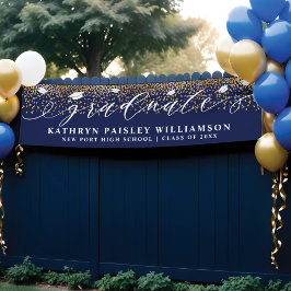 Lona Graduación de Confetti de oro con guión elegante p