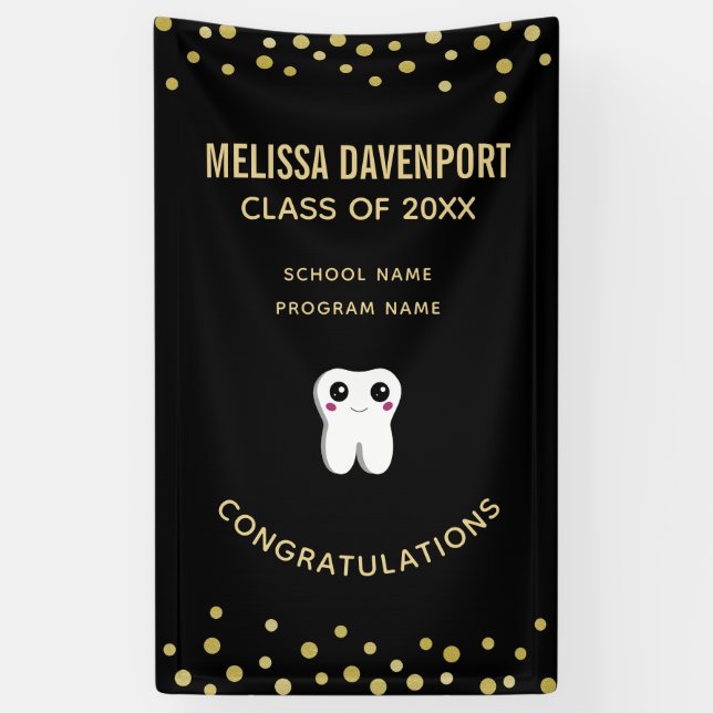 Lona Graduación de Diente Dental Sonriente Feliz (Vertical)
