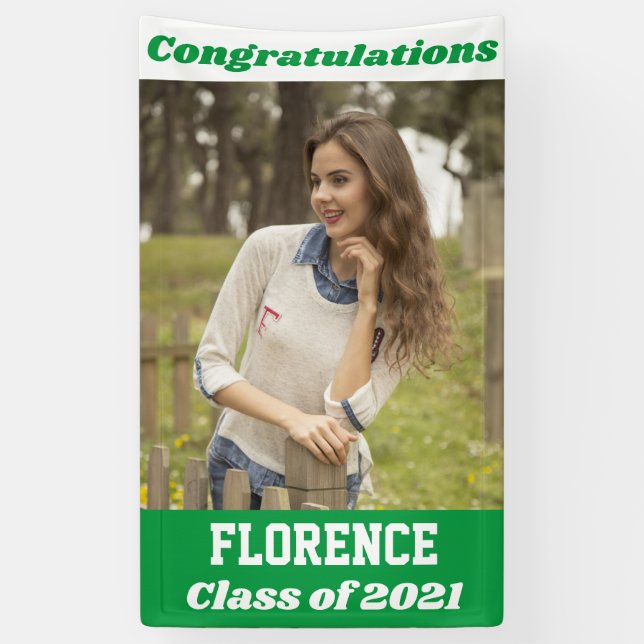 Lona Graduación de felicitaciones de Green White (Vertical)