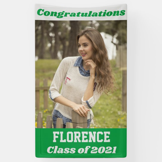 Lona Graduación de Felicitaciones de Plata Verde (Vertical)