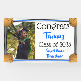 Lona Graduación de foto azul y negro de baloncesto