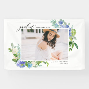 Lona Graduación de foto de marco de hidrangea azul acua
