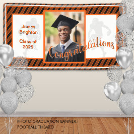 Lona Graduación de foto temática del fútbol naranja