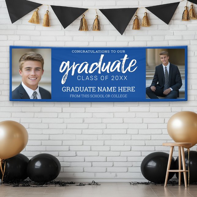 Lona Graduación de fotos con Real Azul virtual (Custom Graduation Banner with 2 Photos)