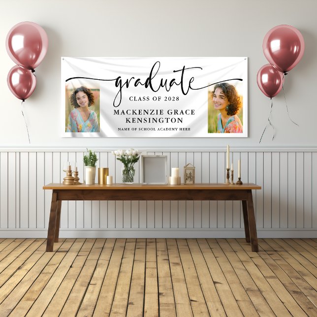 Lona Graduación de imágenes con guión moderno (Modern Script Photo Graduation Banner)
