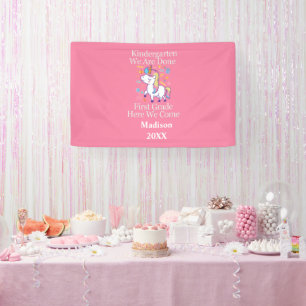 Lona Graduación de Kinder Rosa Unicornio Femenino Fiest
