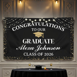 Lona Graduación de la Clase de 2026 en Negro y Dorado E