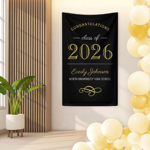Lona Graduación de la Clase de 2026 en Oro Elegante