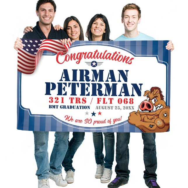 Lona Graduación de la Fuerza Aérea 321 Mascota de Warth (321 Warthogs Mascot Air Force BMT Basic Military Training Graduation 3x5' ft vinyl outdoor banner)