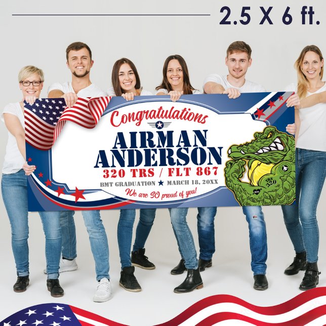 Lona Graduación de la Fuerza Aérea BMT 320 Gators Milit (2.5 x 6 ft Air Force BMT Basic Military Training Vinyl 
 Graduation Banner, 320 TRS Gators Mascot)