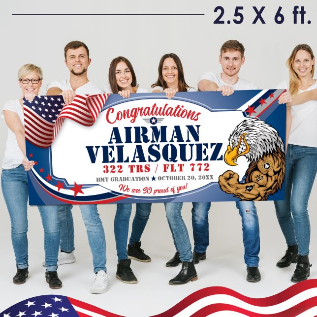 Lona Graduación de la Fuerza Aérea BMT 320 TRS Águilas  (2.5 x 6 ft Air Force BMT Basic Military Training Vinyl 
 Graduation Banner, 322 TRS Eagles Mascot)