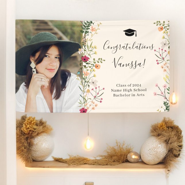 Lona Graduación de las felicitaciones a las flores silv (Bohemian wildflowers congratulations graduation banner)