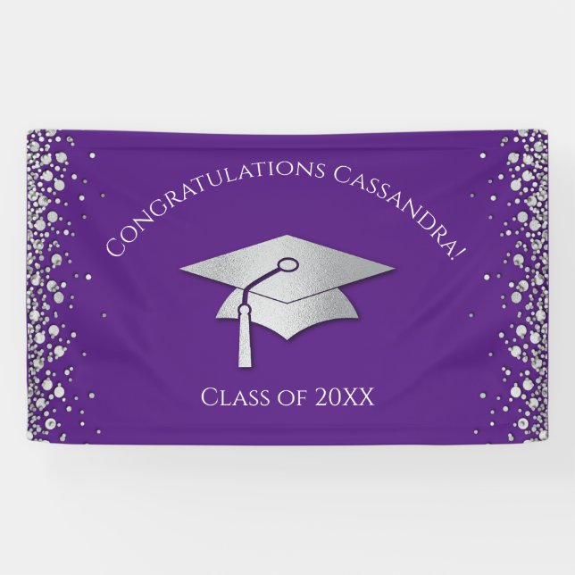 Lona Graduación de Morado y Plata (Horizontal)
