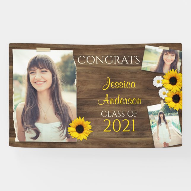 Lona Graduación de plantilla de fotografía de girasol d (Horizontal)