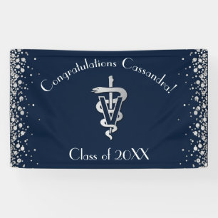 Lona Graduación de Veterinaria Azul Marino Plata