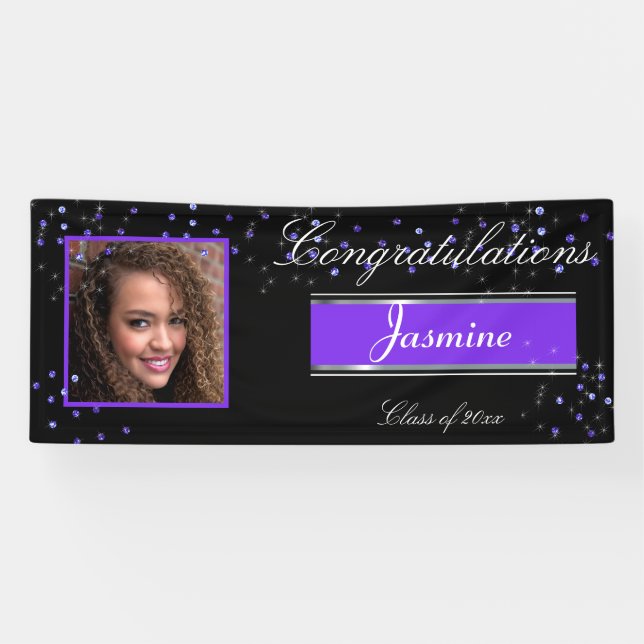 Lona Graduación Elegante zafiros púrpura Grado de felic (Horizontal)