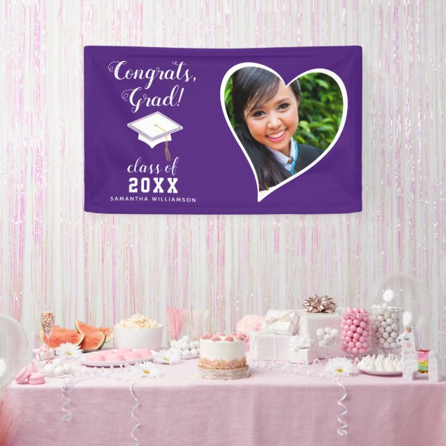 Lona Graduación en blanco púrpura de foto de grado 2025 (Fiesta)