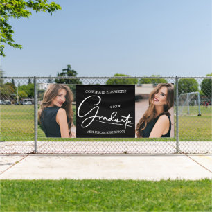 Lona Graduación Felicitaciones Black Modern Photo