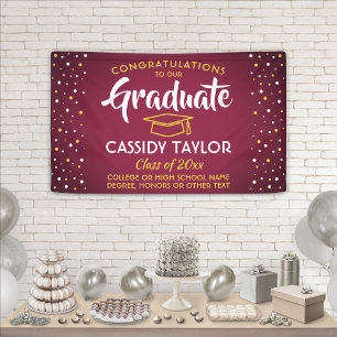 Lona Graduación Felicitaciones Confetti Marrón Oro Amar