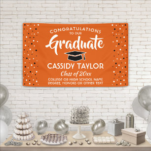 Lona Graduación Felicitaciones Confetti Naranja Blanco