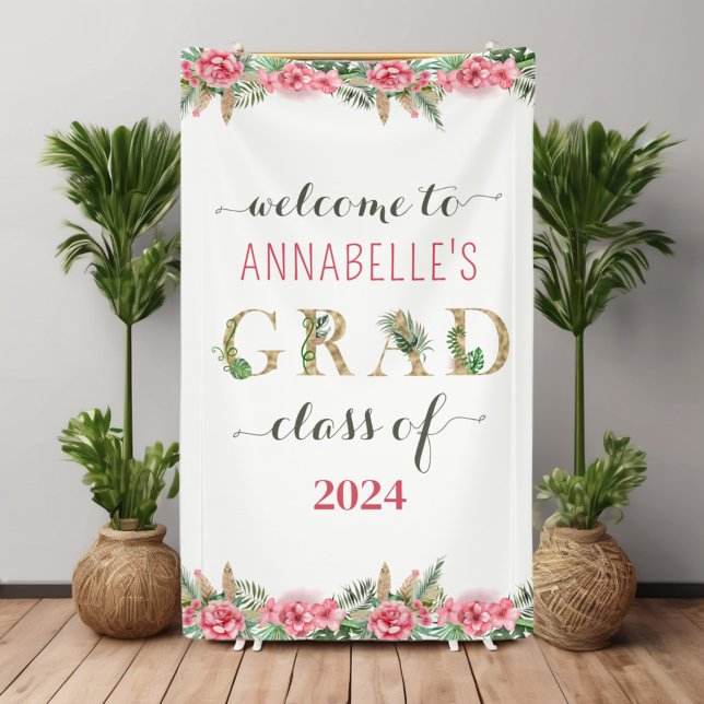 Lona Graduación Floral Clase Luau De 2024 Bienvenida (Subido por el creador)