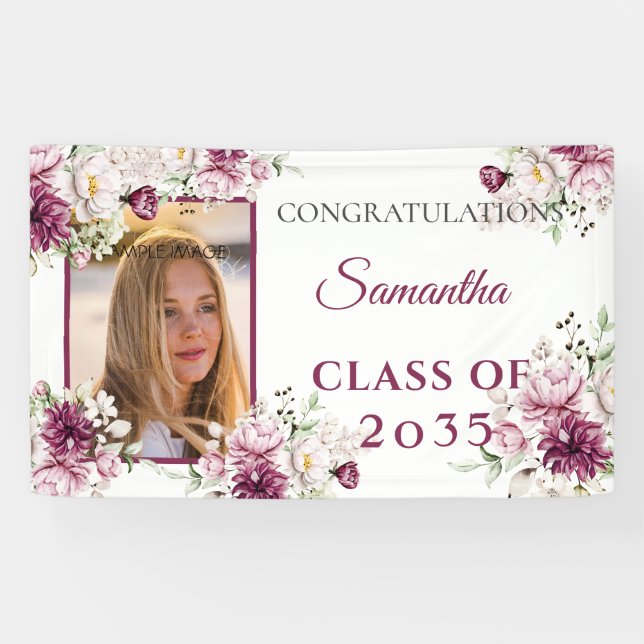 Lona Graduación Flores de Borgoña y Rosa (Horizontal)