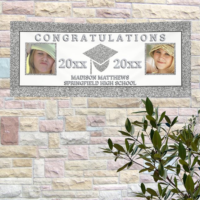 Lona Graduación Glam Silver Felicitaciones Foto (Subido por el creador)
