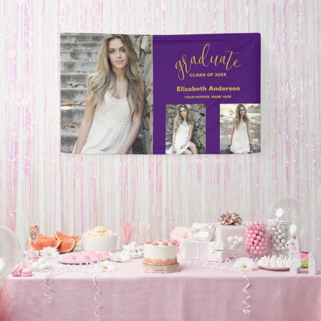 Lona Graduación minimalista de 3 fotografías (Fiesta)