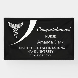Lona Graduación moderna de Enfermería Caduceus en blanc