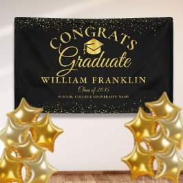 Lona Graduación Moderna De Purpurina Negro Y Oro