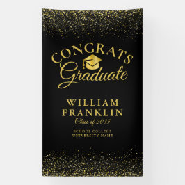 Lona Graduación Moderna De Purpurinas Negros Y Oro